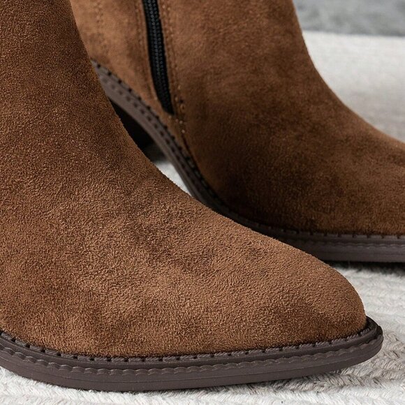 Brown Vegan suede Autumn Almond Toe bootie - Picture 6 of 6